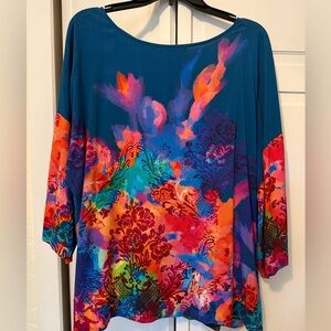 Soft Surroundings 3/4 Sleeve Relaxed Silhouette, Floral-Print Top/ Tunic Sz XL